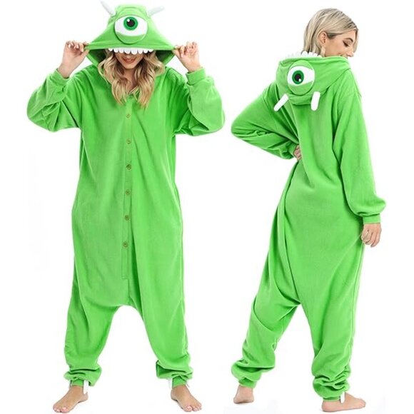 Adult Mike Wazowski Monsters Inc. Onesie Pajamas Halloween Costume Cosplay - Picture 1 of 8